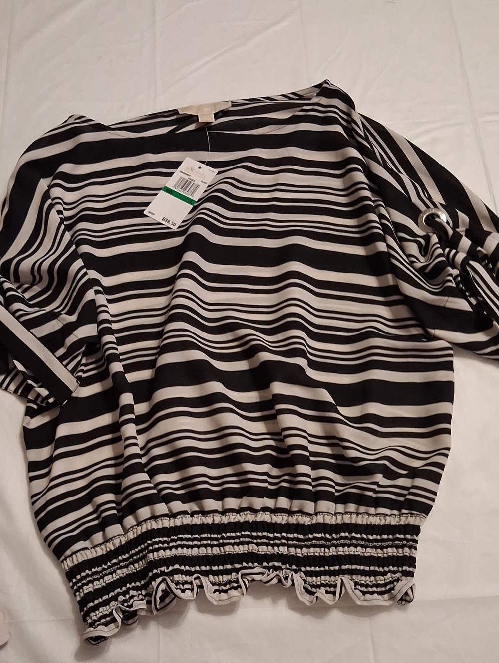 Michael Kors Black and White Striped Blouson Top